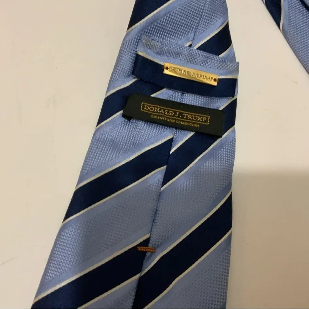 Donald J Trump Blue Black Stripes Silk Necktie Tie | EUC